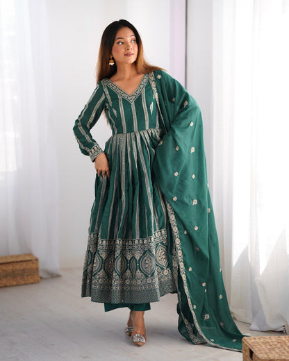 Green color star georgette gown with dupatta online
