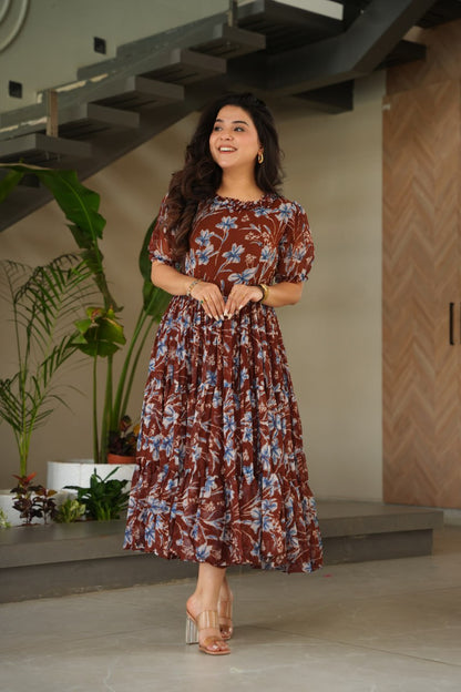 Rust color georgette gown for women