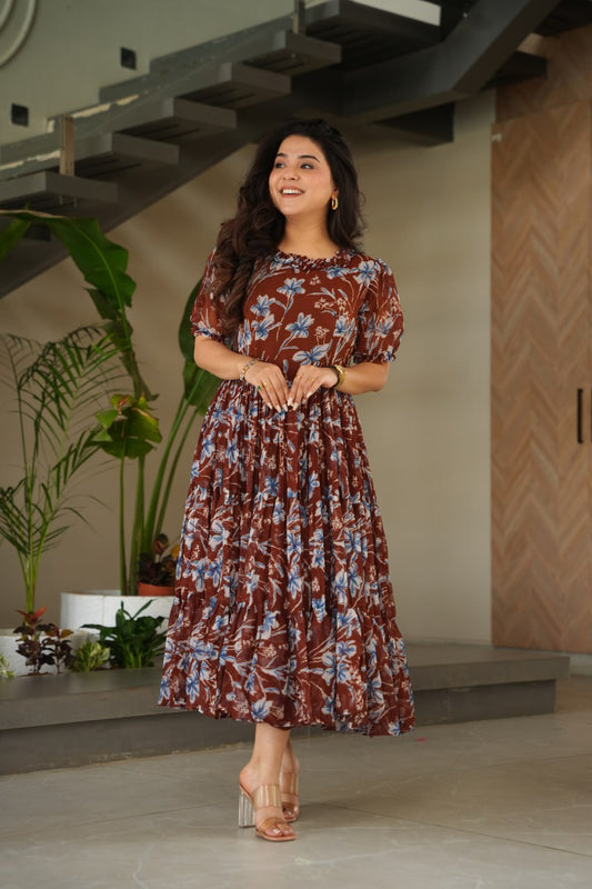 Rust color georgette gown for women