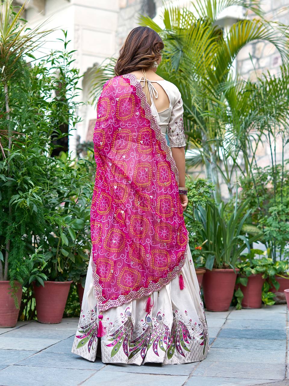 Off white color tissue silk lehenga choli with dupatta images