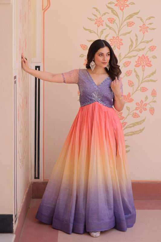Multi color gold crush gown 