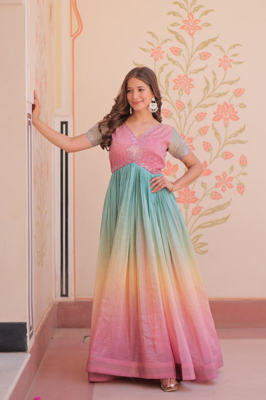 Multi color gold crush gown for women