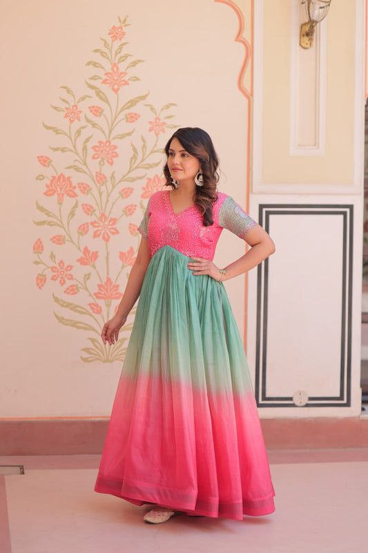 Multi color gold crush gown for women