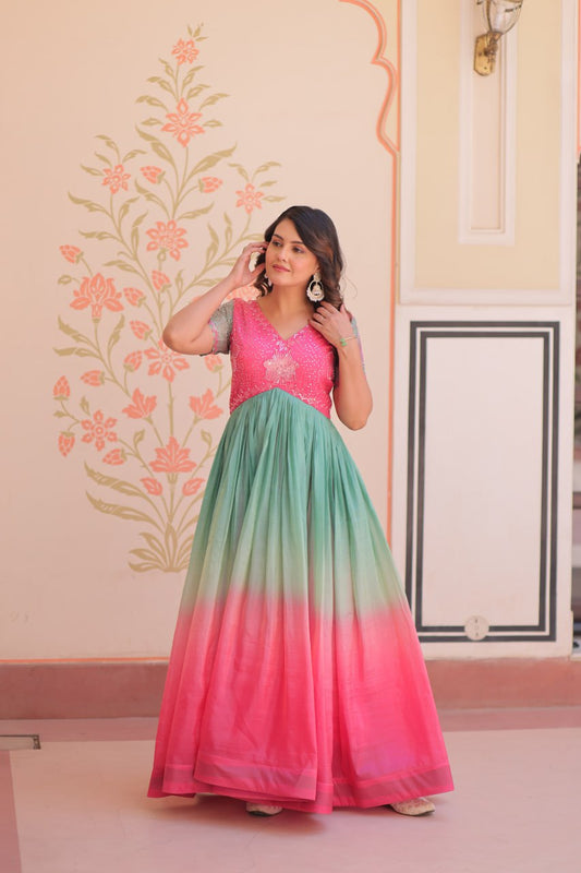 Multi color gold crush gown for wedding