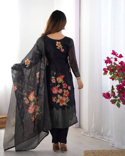 Women black color chanderi silk salwar suit
