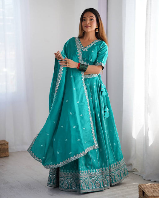 Rama color shimmer silk lehenga choli for women
