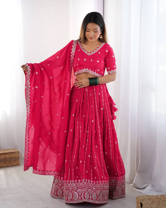 Pink color shimmer silk lehenga choli