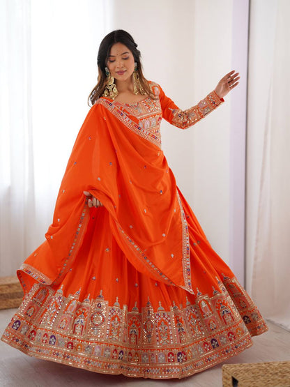 Orange natural crep silk lehenga choli online