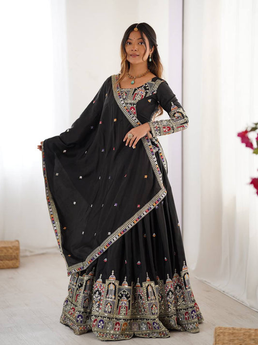 Black natural crep silk lehenga choli for party