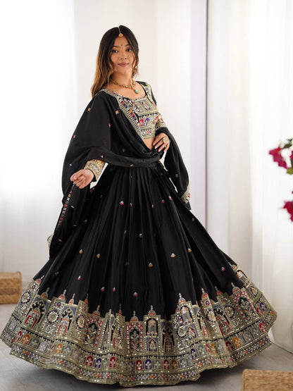 Black natural crep silk lehenga choli with dupatta price
