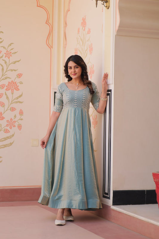 Sky color fendy gown with online