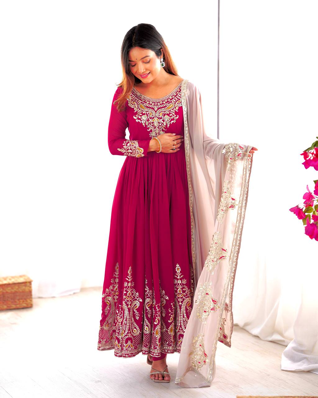 Pink color georgette salwar suit for wedding