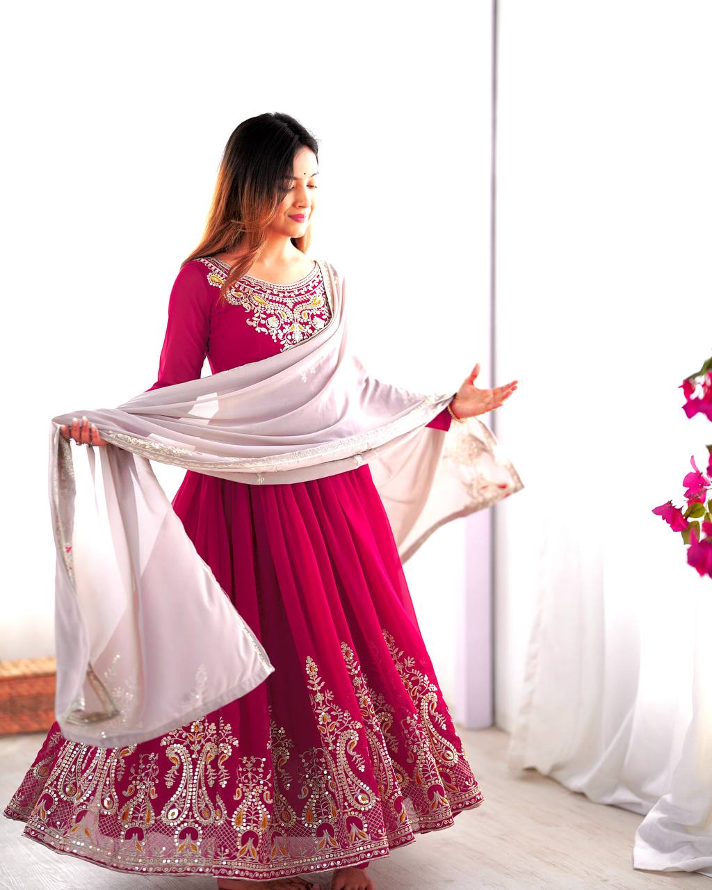 Pink color georgette salwar suit with dupatta price