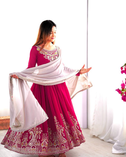 Pink color georgette salwar suit with dupatta price