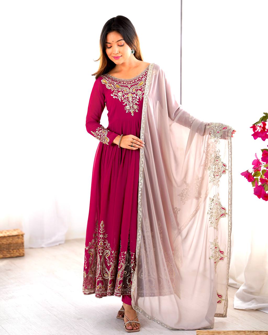 Pink color georgette salwar suit with dupatta price