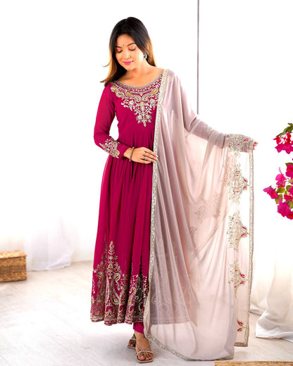 Pink color georgette salwar suit with dupatta price