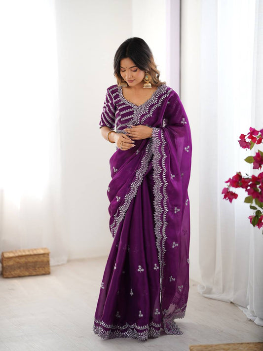 Purple color jimmy choo saree for wedding