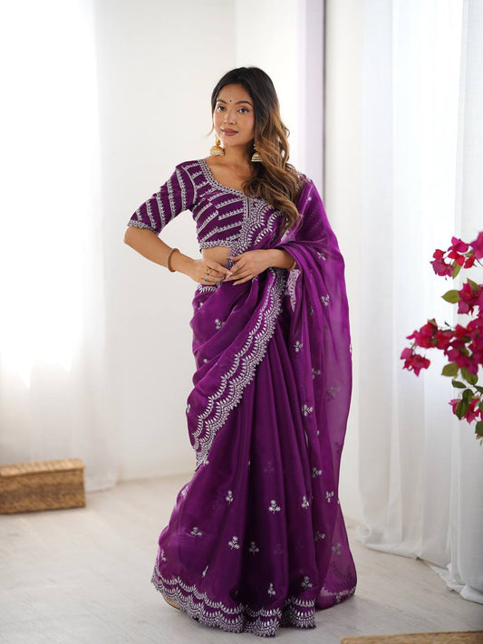 Purple color jimmy choo saree for women
