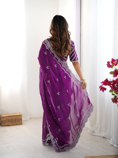 Purple color jimmy choo saree with blouse online 