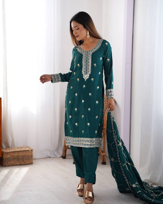 Rama color chinon silk salwar suit for party