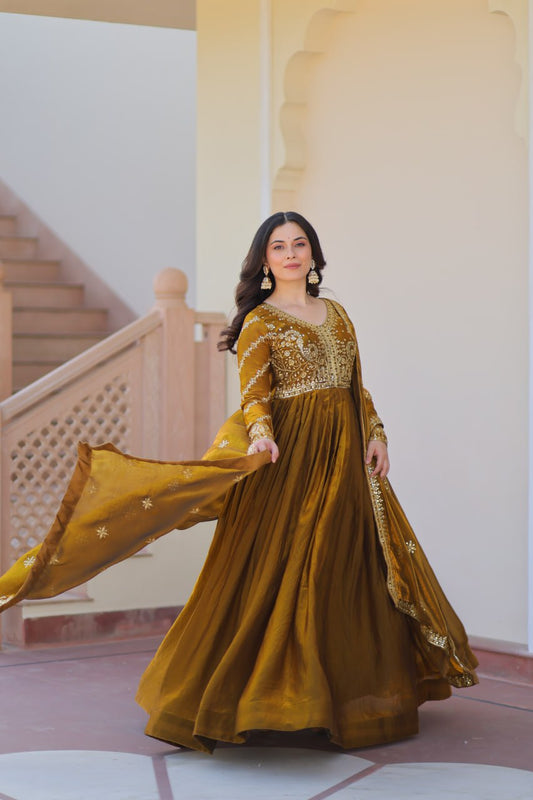 Green color fendy gown for wedding