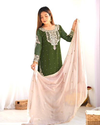green color georgette sharara suit with dupatta online shopping