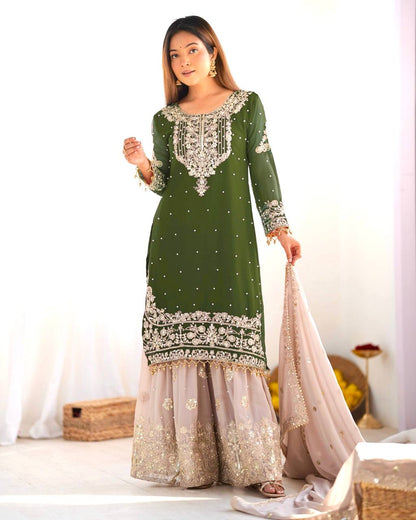 Green color georgette sharara suit for wedding