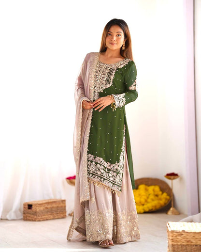 green color georgette sharara suit with dupatta price