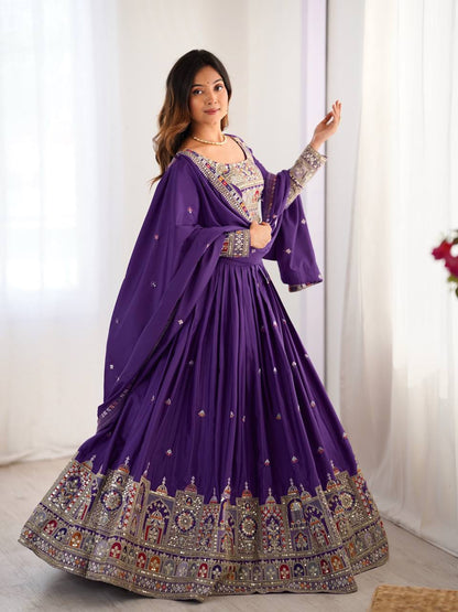 Purple natural crep silk lehenga choli with dupatta images