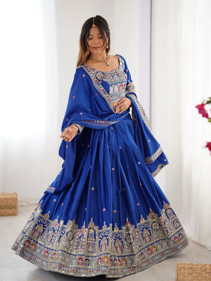 Blue color natural crep silk lehenga choli online