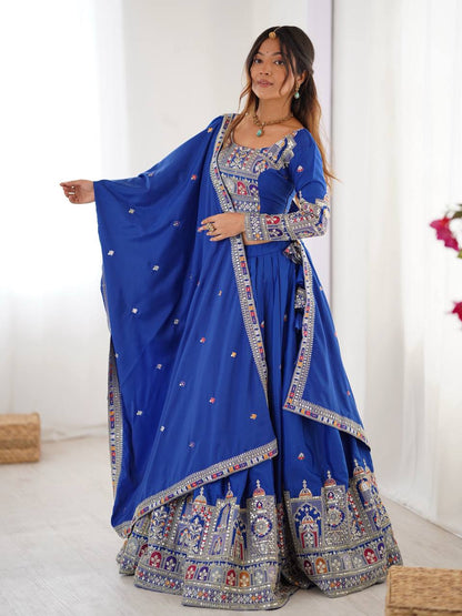 Blue color natural crep silk chaniya choli for party