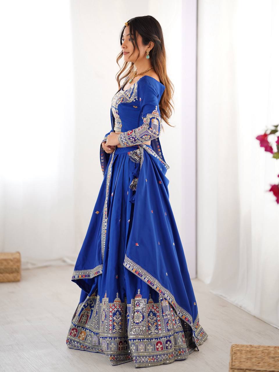 Blue color natural crep silk chaniya choli
