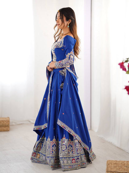 Blue color natural crep silk chaniya choli