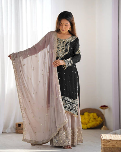 Black color georgette sharara suit for party