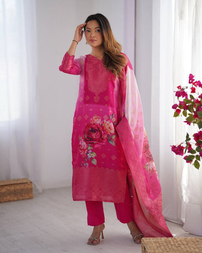 Pink color chanderi silk salwar suit for women