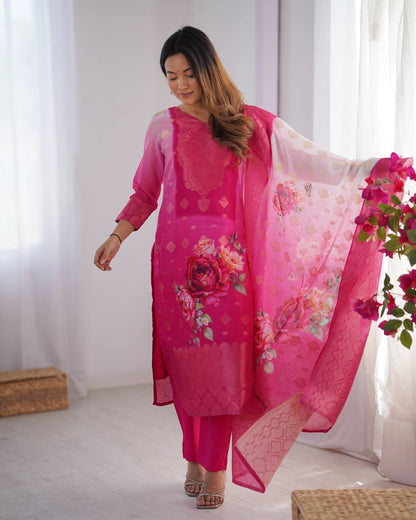 Pink chanderi silk salwar suit with dupatta online