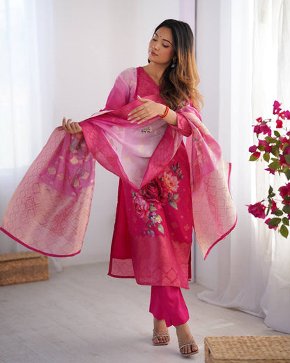 Pink color chanderi silk salwar suit with dupatta price