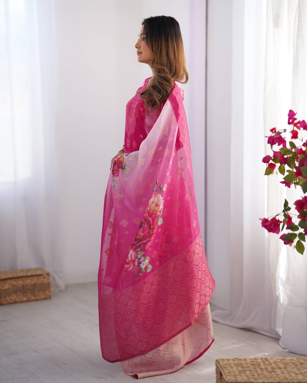 Pink color chanderi silk salwar suit with dupatta 