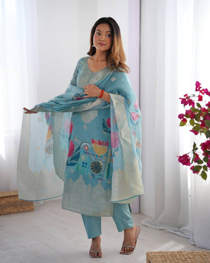 Sky color chanderi silk salwar suit for wedding