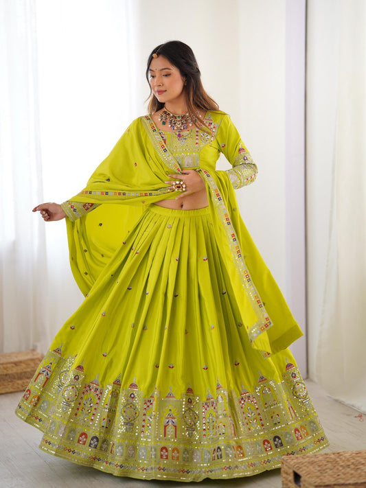 Parrot green natural crep silk lehenga choli