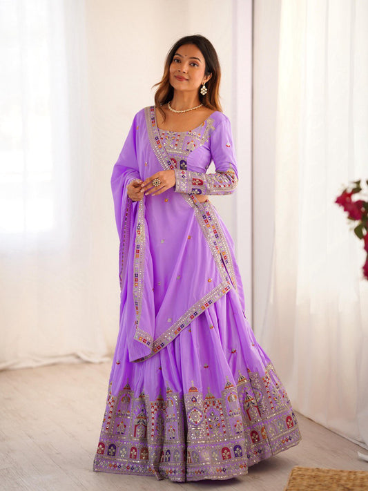 Lavender color natural crep silk lehenga choli 