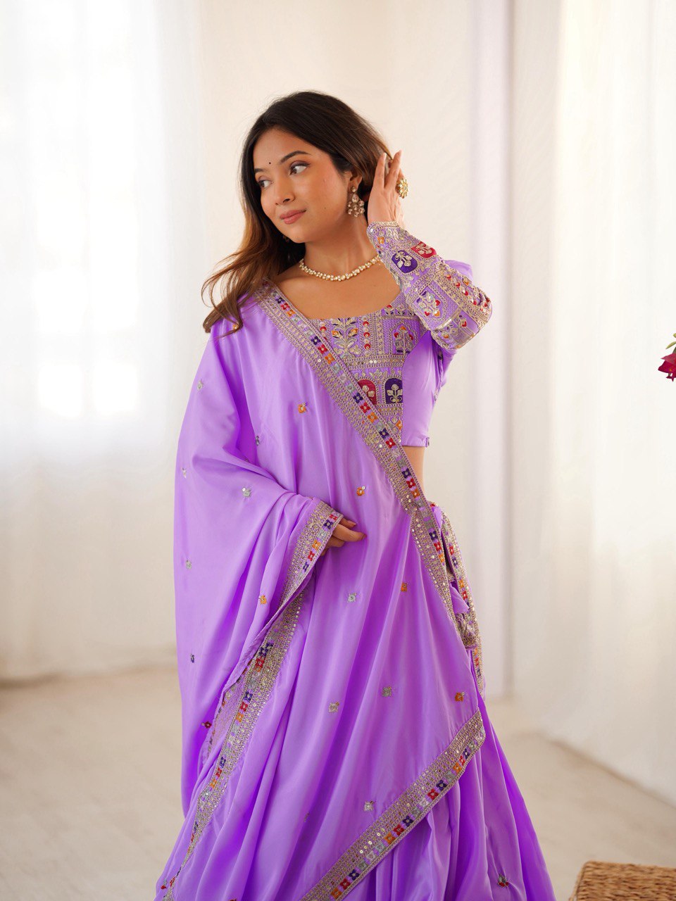Lavender color natural crep silk lehenga choli 
