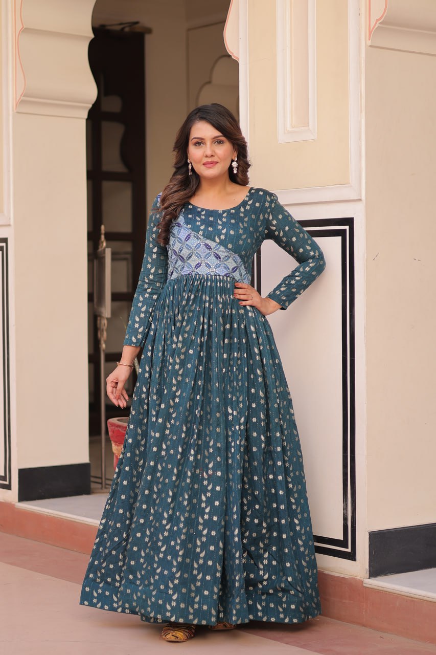 Rama color jacquard long gown for women