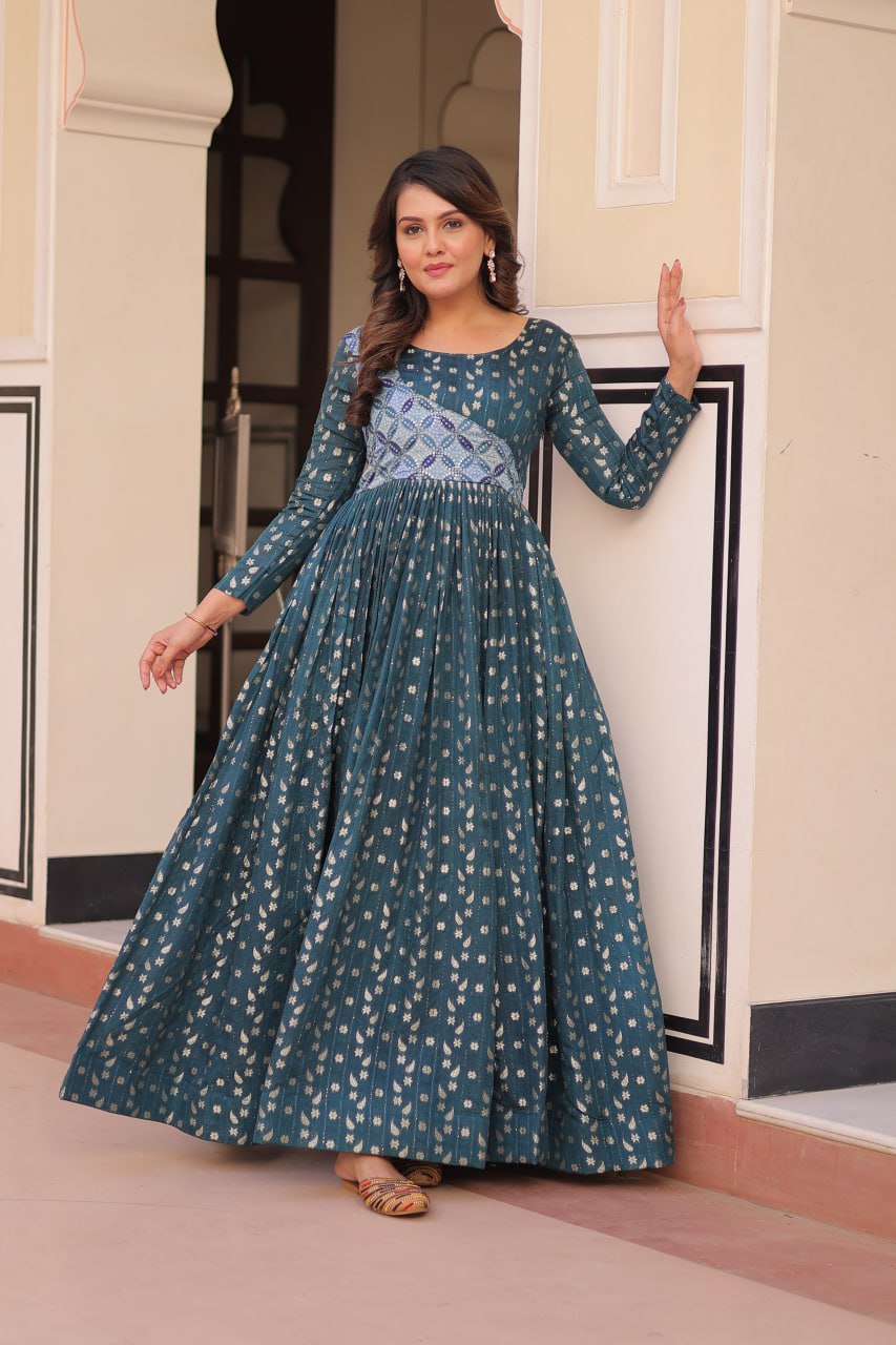 Rama color jacquard long gown with price