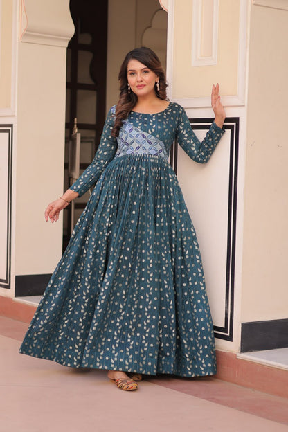 Rama color jacquard long gown with price