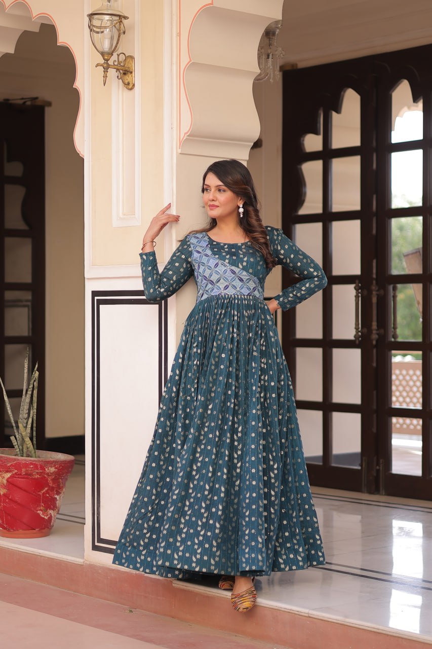 Rama color jacquard long gown with images