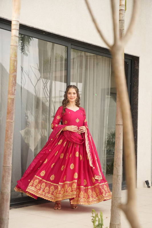 Pink color georgette long gown