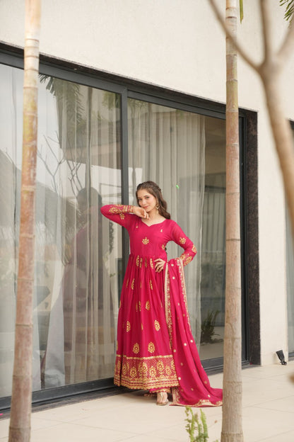 Pink georgette gown with dupatta online shopping