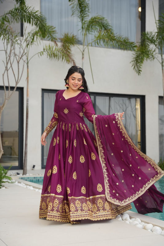 Wine color georgette gown for women
