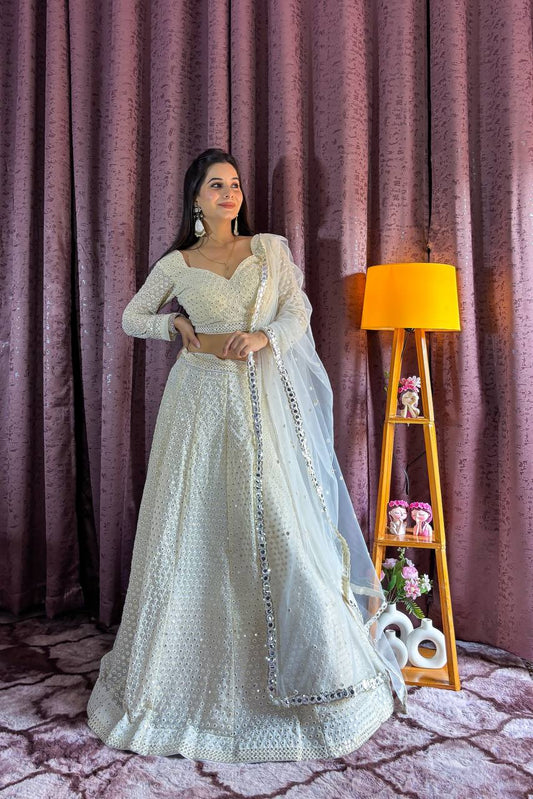 Off white color georgette lehenga choli for women